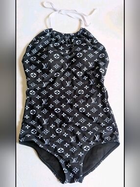 Louis Vuitton Monogram Print Black & White One Piece Swimsuit Womens Medium NWOT